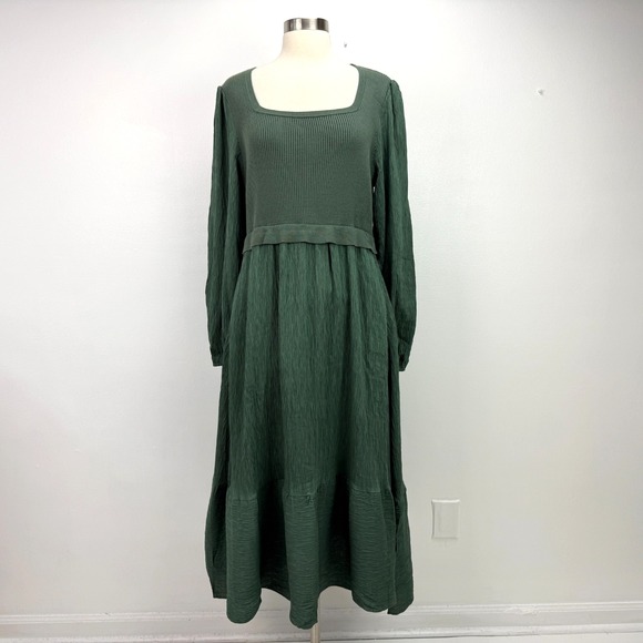 Baltic Born NWT Alva Sweater Midi Dress XL Dusty Green Square Neck Crinkle Boho - Picture 2 of 16